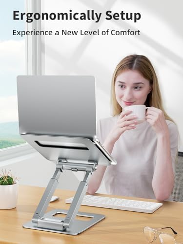 tounee Laptop Stand for Desk Adjustable Height, Telescopic Computer Stand with Pull Out Design Ergonomic Laptop Riser Fi