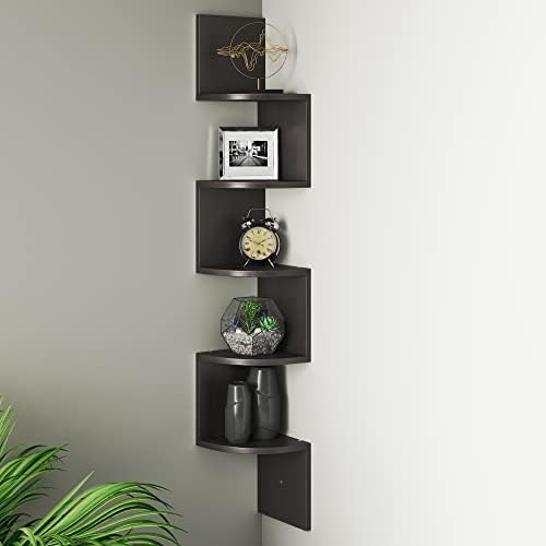 Greenco Corner Shelf, 5 Tier Shelves for Wall Storage, Easy-to-Assemble Floating Wall Mount Shelves for Offices, Bedroom