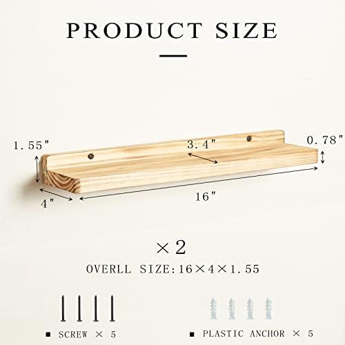 Freezing point Floating Shelves for Wall Set of 2 Natural Wood 16Inch Wall Shelf Decor Plant Display Collectibles Mounte