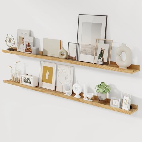 Acovy Solid Ash Wood Picture Ledge Shelf, 56 Inch, Natural, Set of 2