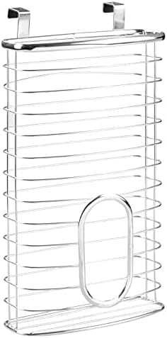 mDesign Steel Hanging Cabinet Storage Organizer Holder for Kitchen, Pantry - Holds Plastic, Sandwich, Garbage, Grocery and Trash Bags; Wrap, Foil, Pack - Spira Collection - Chrome