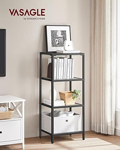 VASAGLE Bookcase Bookshelf, Tempered Glass Bookshelves, Steel Frame