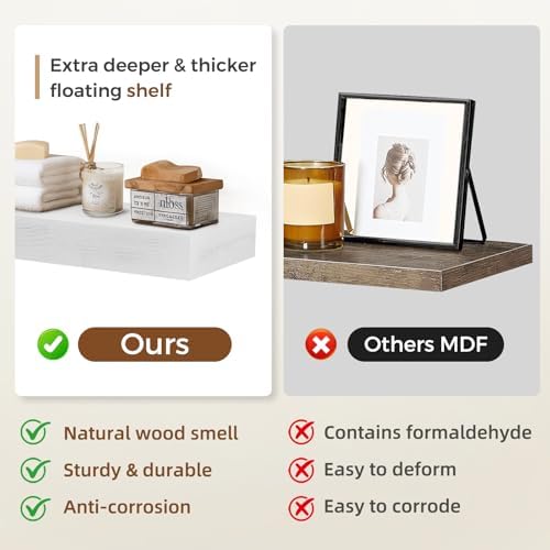 Floating Shelves, 17 Inch Wall Mounted Shelves, Set of 2, White