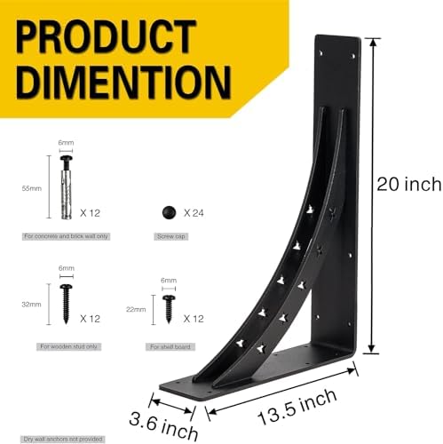 Heavy Duty Shelf Brackets - Max Load 900 LBS, Premium Alloy Metal Mantel Brackets - Fireplace & Countertop Support (Matt