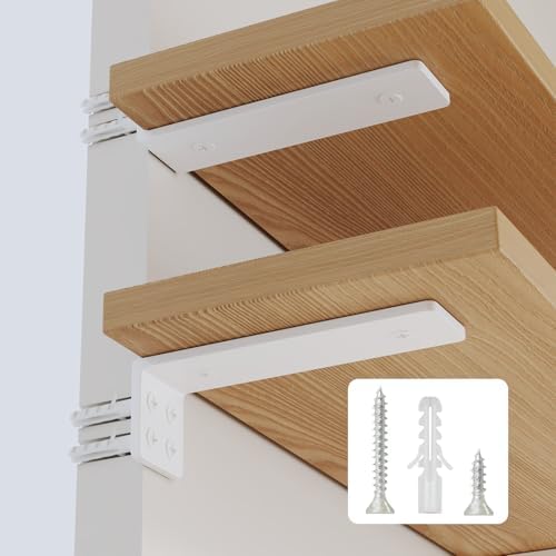 Shelf Brackets 8 inch, Heavy Duty Shelf Bracket 6 Pack L Brackets White Metal Wall Bracket for Shelves Support Bracket w