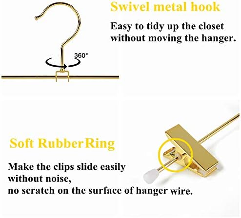 Amber Home 20 Pack Shiny Gold 12 Inch Metal Pants Skirts Hanger, Sturdy for Slacks Trousers with 2 Adjustable Non Slip Clips and Swivel Hook (20 Pack)