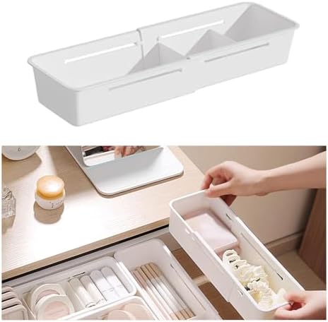 Expandable Storage Drawer Organizers Sliding Bin Plastic Desk Drawer Trays with Removable Dividers Adjustable Makeup Sto