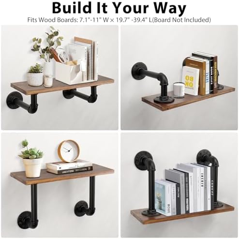 NearMoon Industrial Pipe Iron Shelf Brackets-Wall Mounted DIY Rustic Pipe Metal Brace Brackets, Vintage Farmhouse Décor 