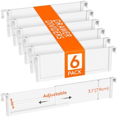 Lifewit 3.1" High 6 Pack Hanging Kitchen Drawer Dividers, 26-42cm/10-17 Adjustable Drawer Organizers for Utensils, Expan