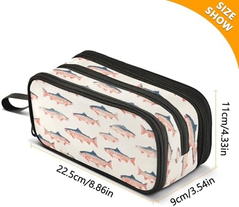 Fisyme Sea Vintge Salmon Fish Pencil Case Large Capacity Pen Box Makeup Pouch Holder Organizer Stationery Bag for School Office College Traval