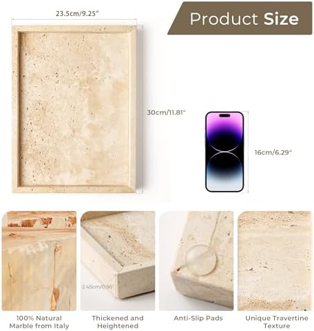 Vanity Tray Italy Travertine Stone for Jewelry, Perfume, Makeup, Candle Large Natural Marble Decorative Trays for Bathro