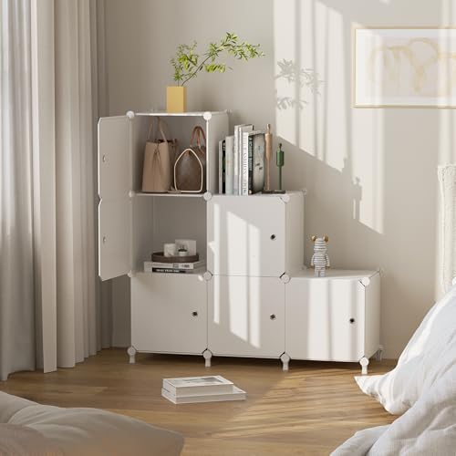 6Cube Storage Organizer Modular Stackable with Doors White