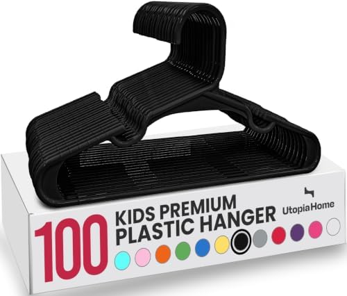 Utopia Home Kids Hangers 100 Pack - Plastic Baby Hangers for Closet - Childrens Hanger for Clothes & Infant Hanger for Closet - for Everyday Standard Use (Black)