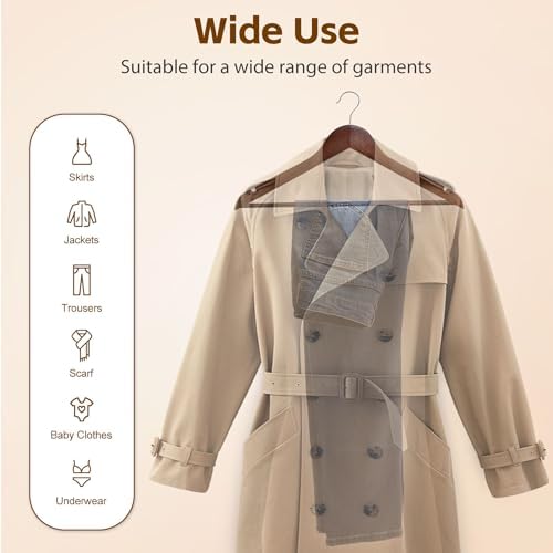 SUPER DEAL Wooden Hangers 50 Pack, Suit Hangers with Shoulder Notches 360 Swivel Chrome Hook Smooth Finish Non-Slip for Coat, Strap, Dress, Shirt, Pant, Jacket, Brown