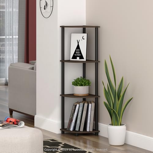 Furinno TURN-N-TUBE Corner Shelf, 4-Tier Corner Bookshelf, Display Storage Shelves with Open Shelves, for Organization a