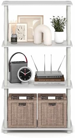 Furinno Turn-N-Tube Storage Shelves, 4-Tier Open Frame Book Shelf, Standing Corner Shelf, Toolless Open Shelves, Classic