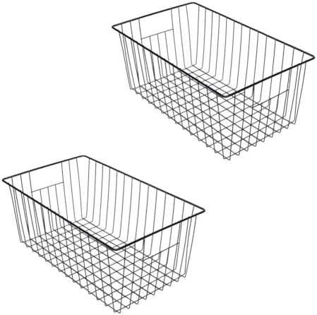 16inch Freezer Wire Storage Organizer Baskets, Household Refrigerator Bin with Built-in Handles for Cabinet, Pantry, Clo