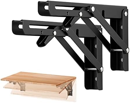 Ravinte Matte Black Folding Shelf Brackets, 8 Inch, 2 Pack
