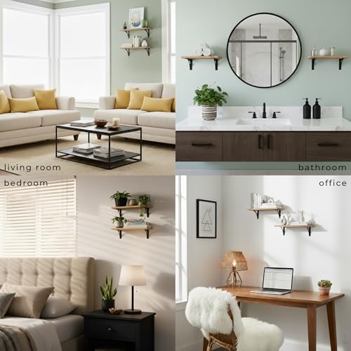 Reinforced Steel Bracket Room Shelves for Bedroom Wall - Easy to Install, Template and Video Included - Wall Mounted Rus