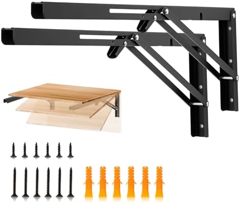 JOY DECOR Matte Black Folding Shelf Brackets, 20 Inch, 4 Pack