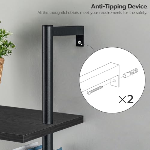 HOOBRO DIY Ladder Shelf, 6-Tier Wooden Wall Mounted Bookshelf, Narrow Bookcase, Display Shelf, Storage Rack, Plant Stand