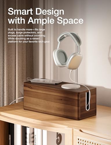 TIDITA 16" L Wooden Large Cable Management Box Round Edge (Walnut Color)