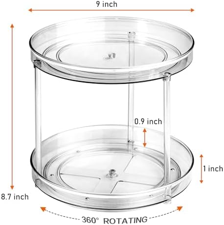 Amolliar Lazy Susan Organizer, 2 Tier 9 Inch, Rotating Turntable Organizer