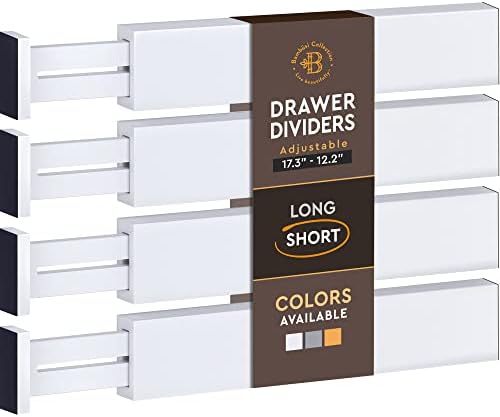 4-Pack Bamboo Drawer Dividers - 12.2 to 17.3 Inches Deep, 2.6 Inches High, Adjustable Expandable Drawer Organizer Dresse