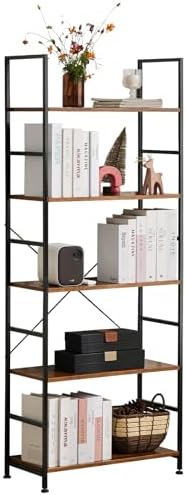 Sweetcrispy 5 Tier Bookshelf, Bookcase with Shelves, Brown