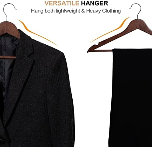 Solid Wooden Hangers 20 Pack, Wood Suit Hangers with Extra Smooth Finish, Precisely Cut Notches and Chrome Swivel Hook, Wooden Clothes Hangers for Shirt Coat Jacket Dress
