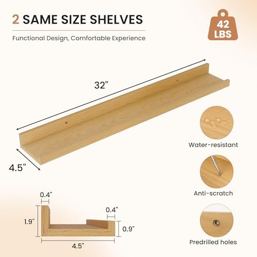 Dreamland Picture Ledge Shelf for Wall, Floating Shelves Set of 2, 32 Inch Long Floating Shelves with Lip for Living Roo