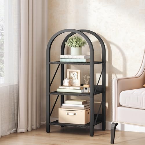 HOOBRO Bookshelf, 3-Tier Arched Bookshelf, Industrial Bookcase with Metal Frame, Book Shelf Storage Organizer for Living