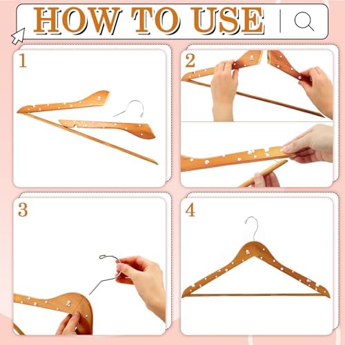 Cinnvoice 5 Pcs Wooden Pearl Bridal Dress Hanger, Wood Color, Classic