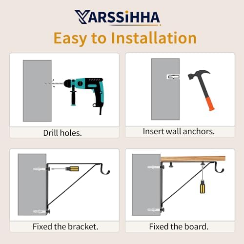 Yarssihha 6 Pack Closet Rod Bracket, 12 x 10.4 Inch Wall Mounted Closet Shelf Bracket, Black Closet Rod Support Bracket 