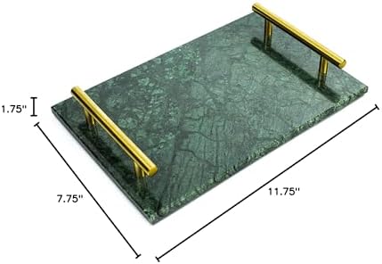 Marble Decorative Tray with Vintage Brass Metal Handles, Rectangle Luxury Bathroom Vanity Tray, Night Stand Perfume Hold