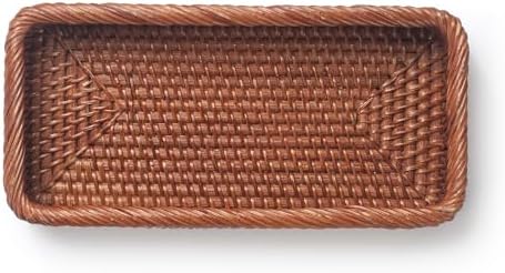 Rattan Bathroom Vanity Trays Toilet Tank Baskets Long Narrow Hand Towel Storage Basket for Storage, Decorative (Honey Br