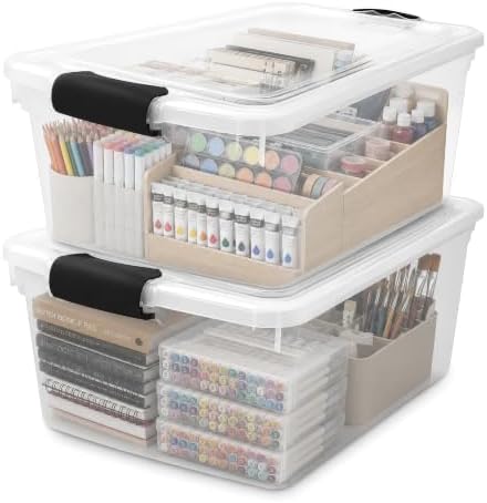 HOMZ Clear Plastic Storage Bin with Secure Latch, 64 Qt, 2 Pack