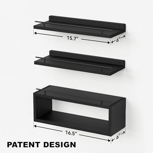WOPITUES Floating Shelves for Wall with Cube Shelf, Wall Shelves with Metal Rail for Bathroom Decor, Bathroom Organizers