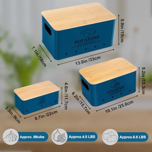 Kitchen Vegetable Storage Set of 3, Metal Onion Garlic Potato Storage Set, Kitchen Canisters Vegetable Keeper Containers