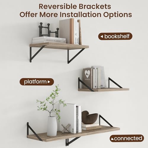 Axeman Deep Floating Shelves - 20 Inch Floating Shelves Set of 2-12 Inch Deep Grey Wall Shelves for Living Room Bathroom