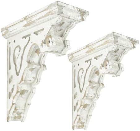 BIG FORTUNE Set of 2 Corbels for Shelves Wood Corbels Decorative L7.2X W3.1x H7.8 Inches Shelf Brackets Wooden Vintage S