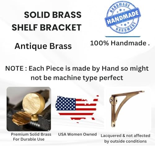 STYLENT Decor Decorative Brass Shelf Bracket, Heavy Duty and Antique Shelf Bracket for Shelving Modern L Shaped Design (