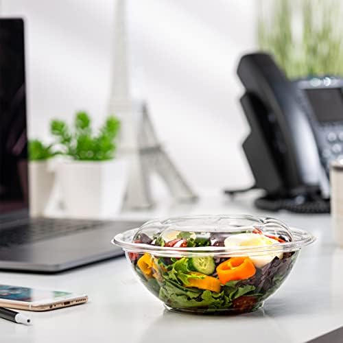 GUSTO [24 oz. - 50 Count Clear Plastic Salad Bowls with Lids, Disposable Salad Containers for Lunch - Perfect for Takeout, Salads, and Meal Prep (Formerly Comfy Package)