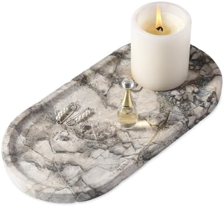 Koville Turkish Natural Travertine Tray, 12"x6" Vanity Decorative Tray for Countertop Organizer, Catchall Tray for Perfu