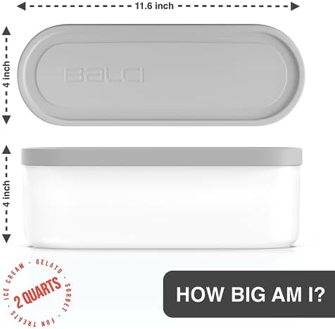 BALCI 2 Quart Ice Cream Container - Freezer Tub (Grey)