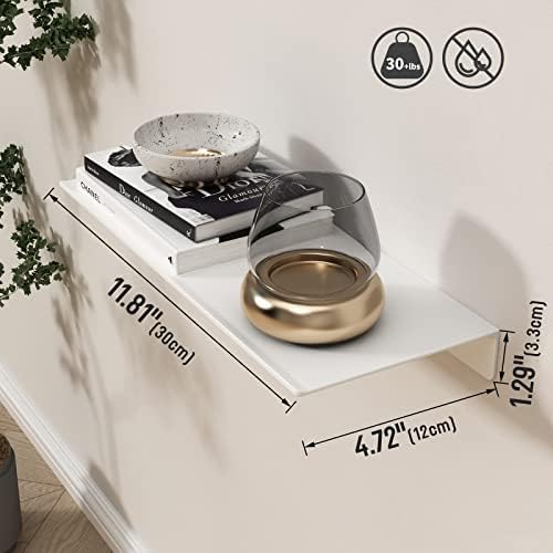 Danpoo 12 inch White Metal Floating Shelves for Wall Organizer & Storage, Display Shelves for Bathroom, Living Room, Kit