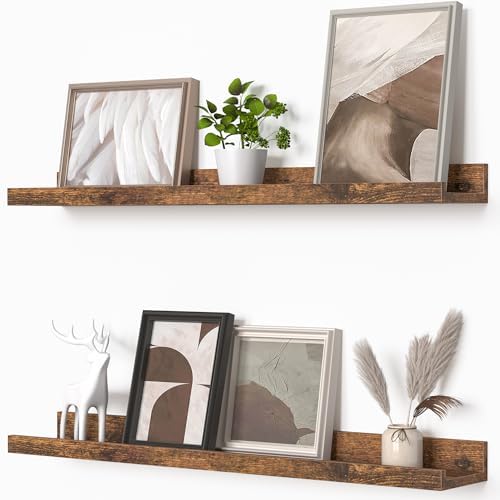 Heimlove Picture Ledge Shelf, Floating Shelves Set of 2, 27.56Inches Picture Shelf for Wall with Ledge, Kids Bookshelf W