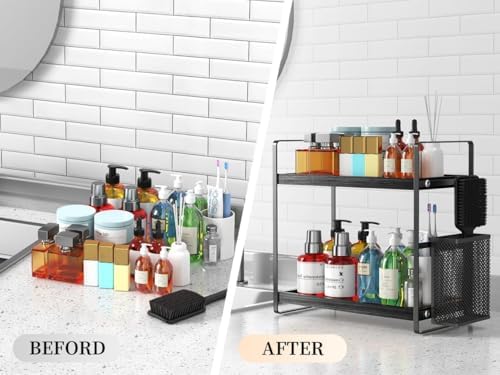 LEMIKKLE Bathroom Organizer Countertop, Counter Organizer for Bathroom Decor, Wooden Sink Shelf for Vanity Storage, Make