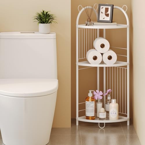 CICUFY Small Corner Shelf Metal Bathroom Corner Shelf 3 Tier Bathroom Stand Toilet Paper Storage Standing Shower Caddy O