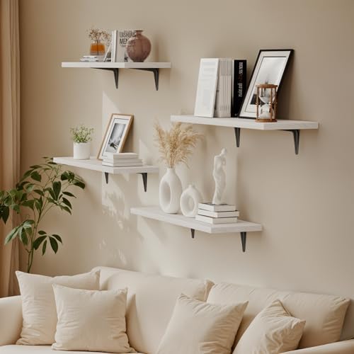 SKYSEN Floating Shelves for Wall Set of 6, 23.6in Wood Wall Shelf for Decor, Bathroom, Bedroom, Storage, Book,Kitchen, L